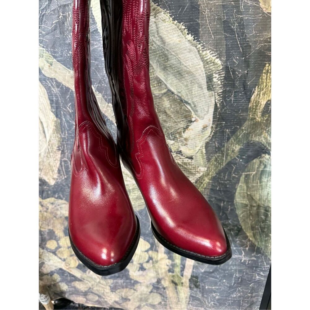 Free People Festival Leather Finn Tall red western boot 8.5 - Picture 6 of 12